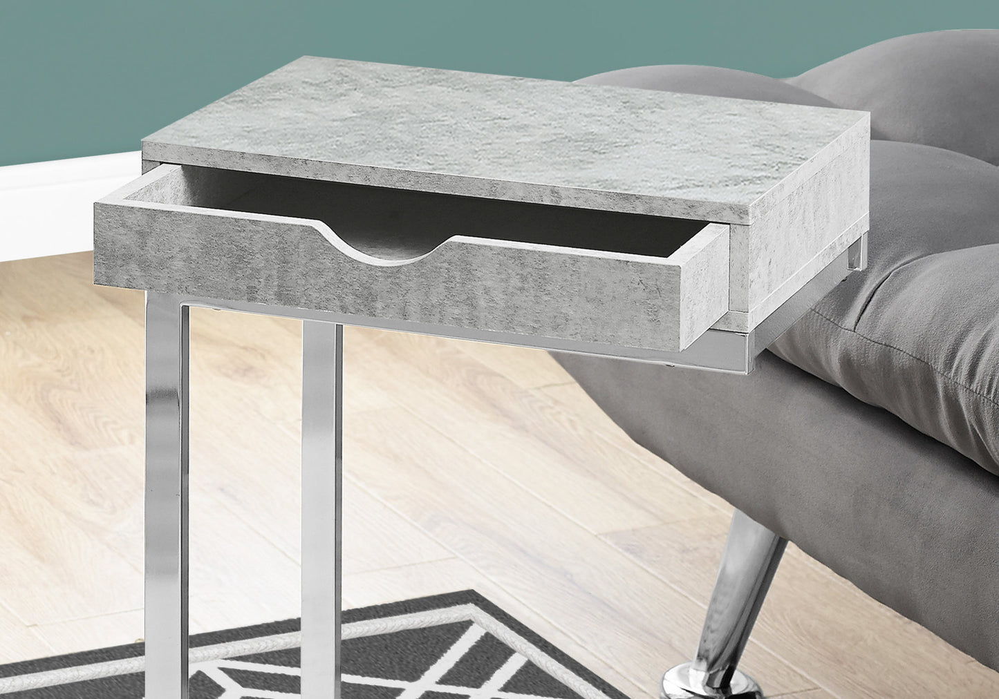 24.5" White Finish And Chromed Metal Accent Table