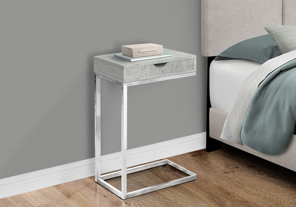 10.25" X 15.75" X 24.5" Grey Finish Drawer And Black Metal Accent Table