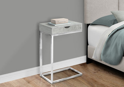 10.25" X 15.75" X 24.5" Grey Finish Drawer And Black Metal Accent Table