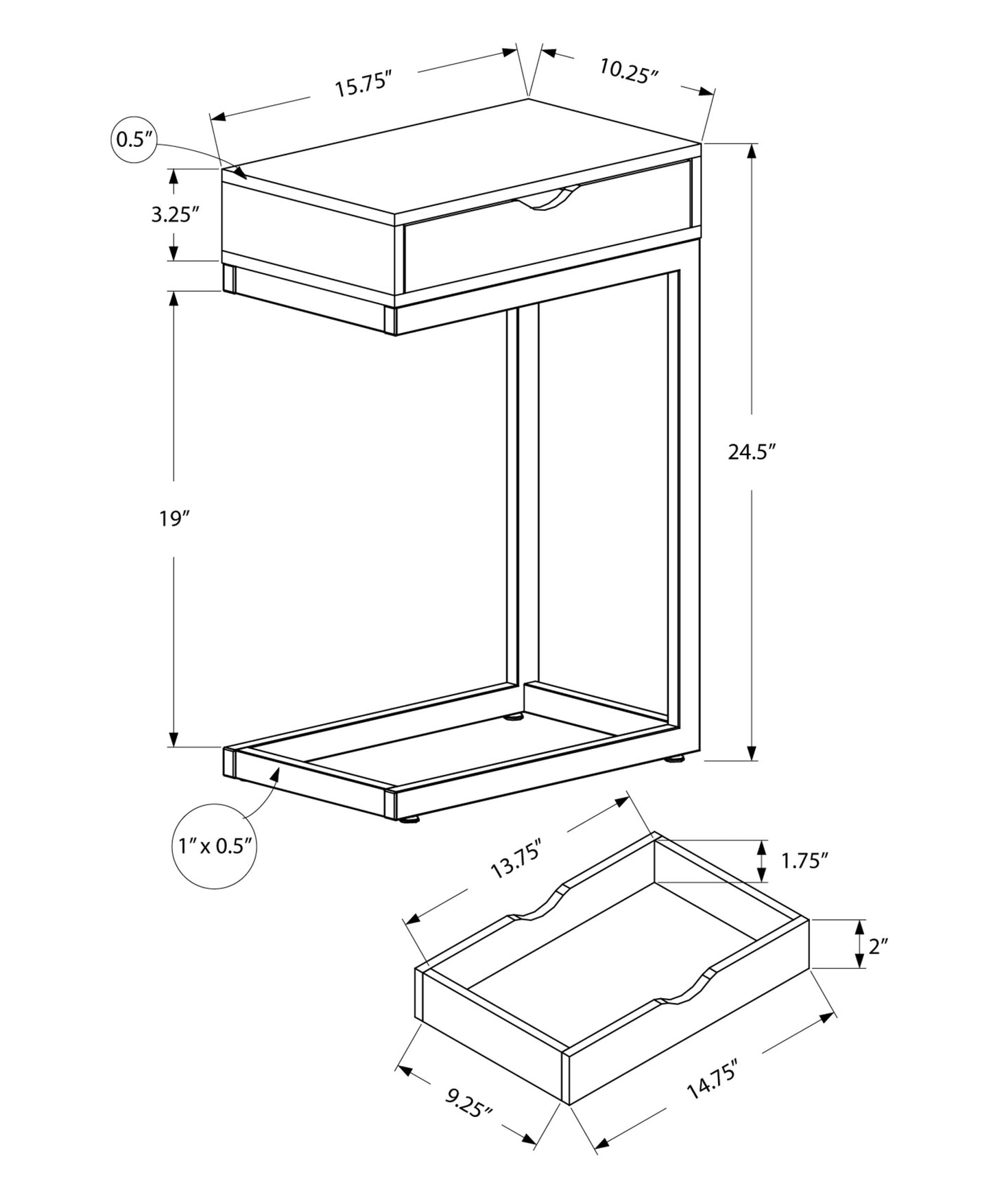 24.5" White Finish And Chromed Metal Accent Table