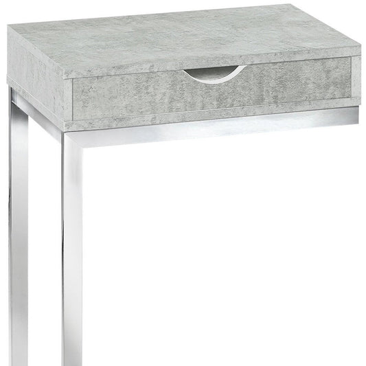 10.25" X 15.75" X 24.5" Grey Finish Drawer And Black Metal Accent Table