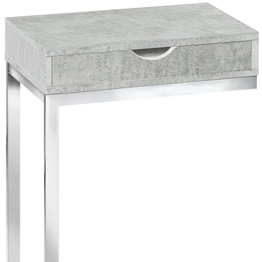 10.25" X 15.75" X 24.5" Grey Finish Drawer And Black Metal Accent Table
