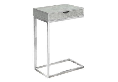 10.25" X 15.75" X 24.5" Grey Finish Drawer And Black Metal Accent Table