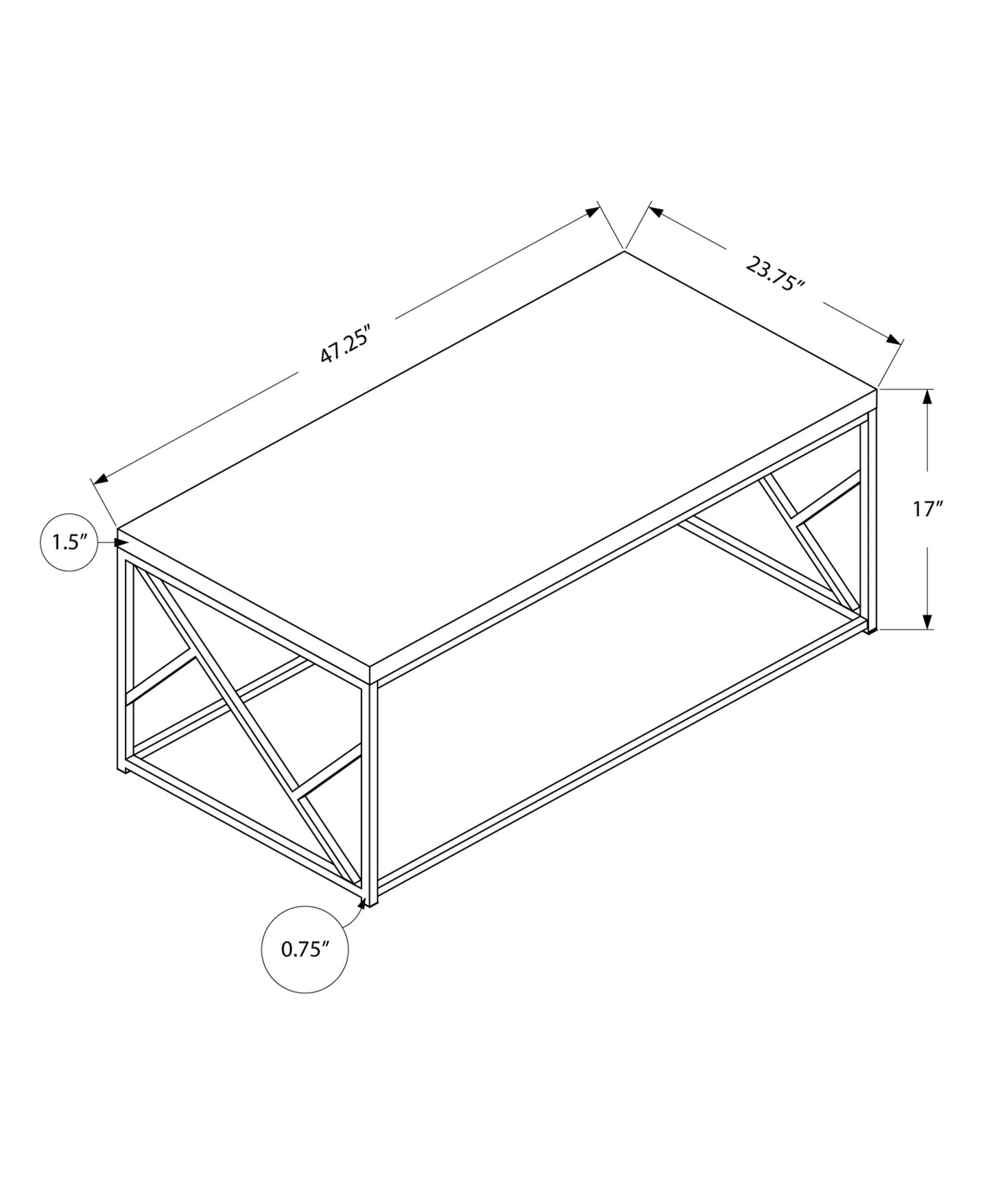 47" Gray And Silver Cement And Iron Coffee Table