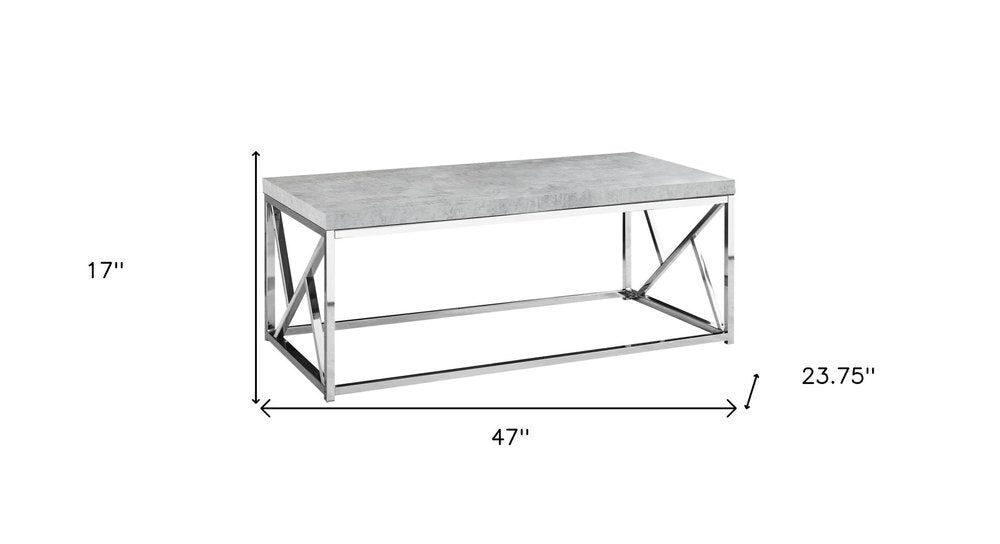 47" Gray And Silver Iron Coffee Table