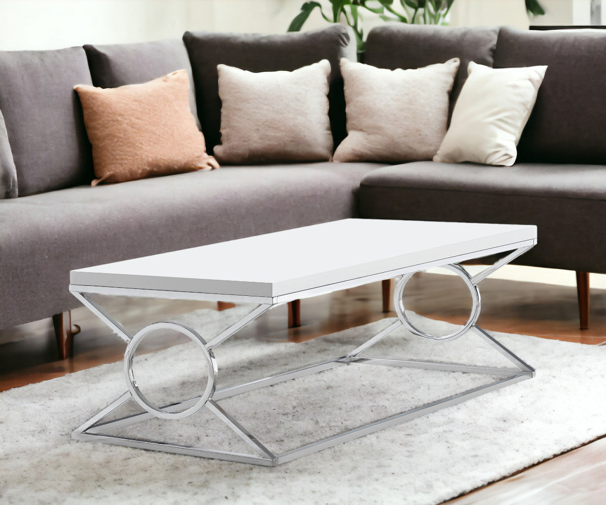 44" White And Silver Iron Coffee Table