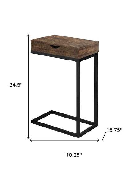10.25" X 15.75" X 24.5" Grey Finish Drawer And Black Metal Accent Table