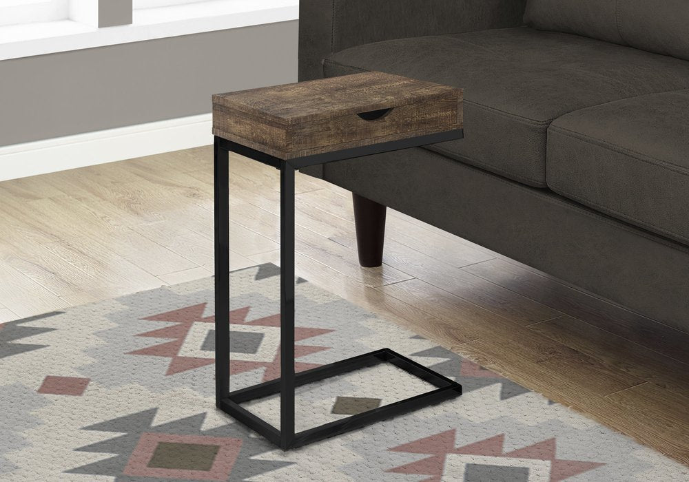 10.25" X 15.75" X 24.5" Grey Finish Drawer And Black Metal Accent Table