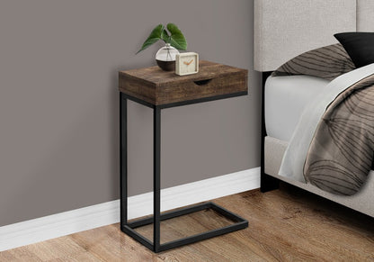 10.25" X 15.75" X 24.5" Grey Finish Drawer And Black Metal Accent Table