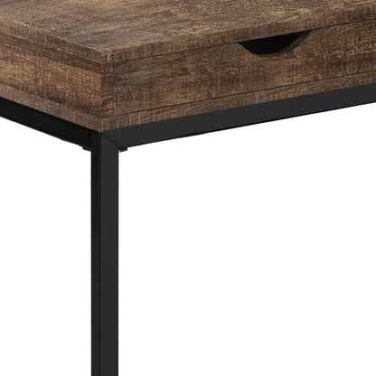 10.25" X 15.75" X 24.5" Grey Finish Drawer And Black Metal Accent Table