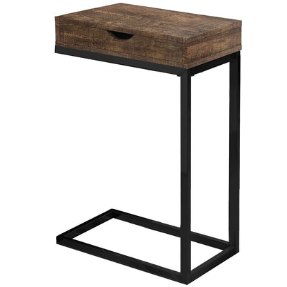 10.25" X 15.75" X 24.5" Grey Finish Drawer And Black Metal Accent Table