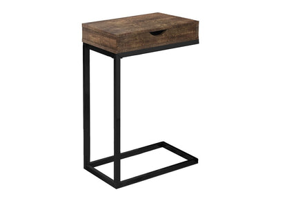10.25" X 15.75" X 24.5" Grey Finish Drawer And Black Metal Accent Table
