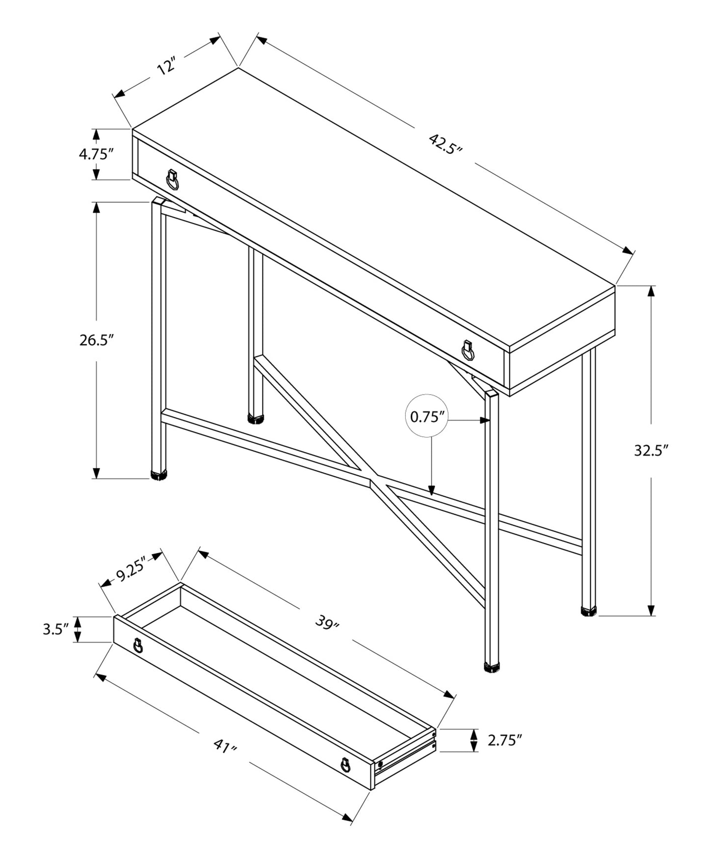 43" Brown And Black Cross Leg Console Table