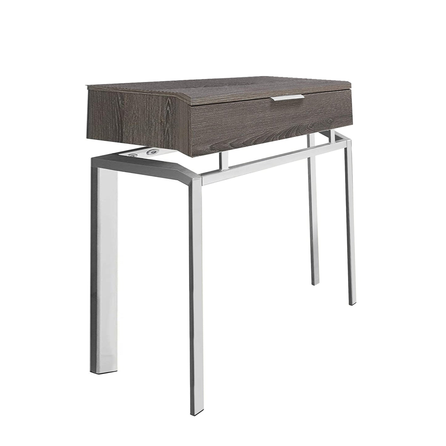 23" Silver And Deep Taupe Wood And Metal End Table With Drawer