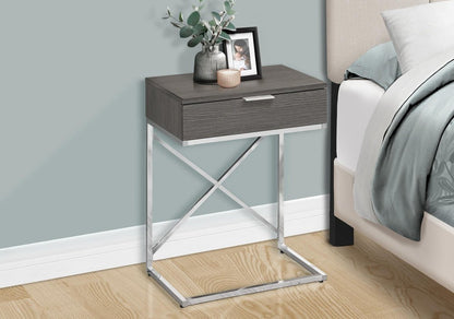 24" Gray And Silver Wood And Iron End Table With Drawer