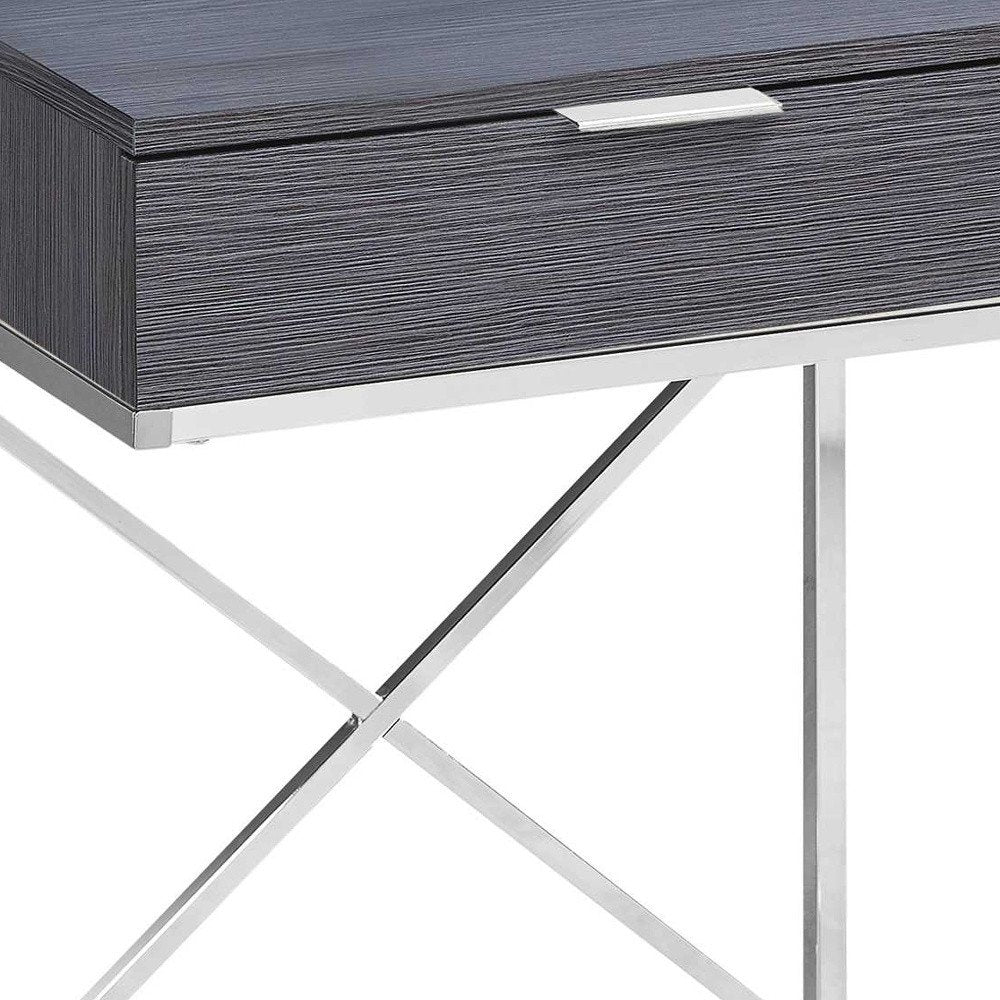 24" silver and gray wood and metal end table with drawer