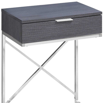 24" silver and gray wood and metal end table with drawer