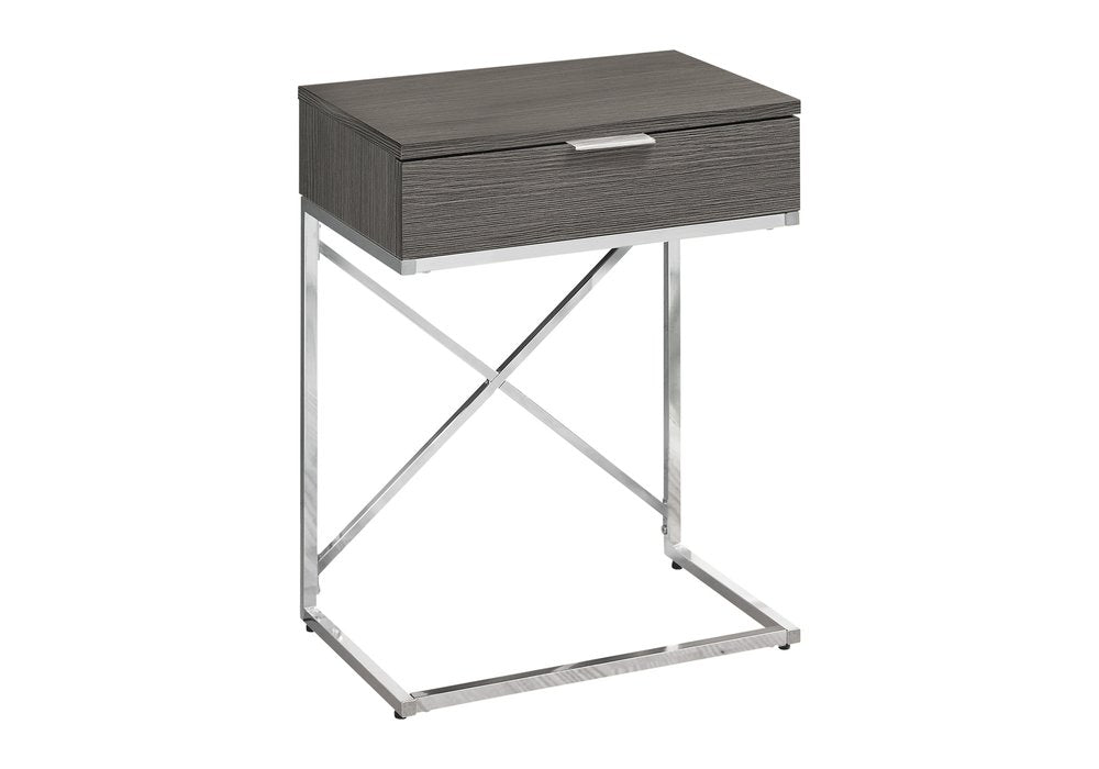 24" Silver And Gray Wood And Metal End Table With Drawer