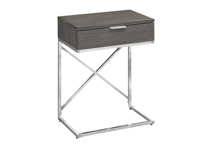 24" Silver And Gray Wood And Metal End Table With Drawer
