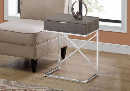 24" Gray And Silver Wood And Iron End Table With Drawer