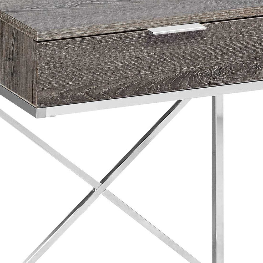 24" Silver And Gray Wood And Metal End Table With Drawer