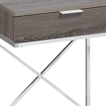 24" Gray And Silver Wood And Iron End Table With Drawer