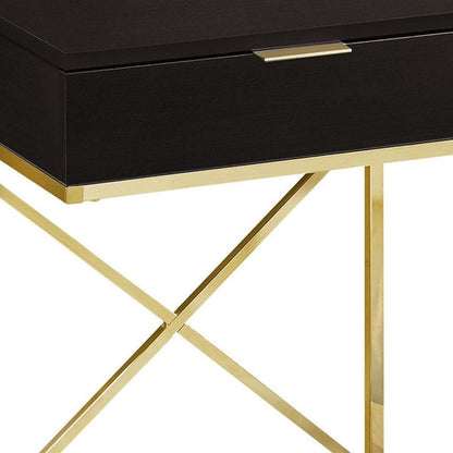 24" Black And Gold Wood And Iron End Table With Drawer