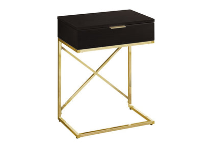 24" Gold And Black Wood And Metal End Table With Drawer