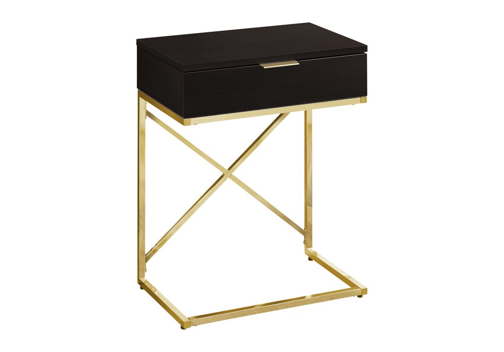 24" Black And Gold Wood And Iron End Table With Drawer