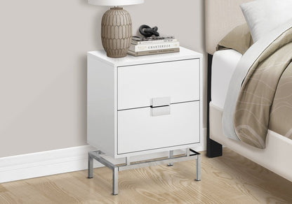 24" White And Silver Wood And Iron End Table With Two Drawers