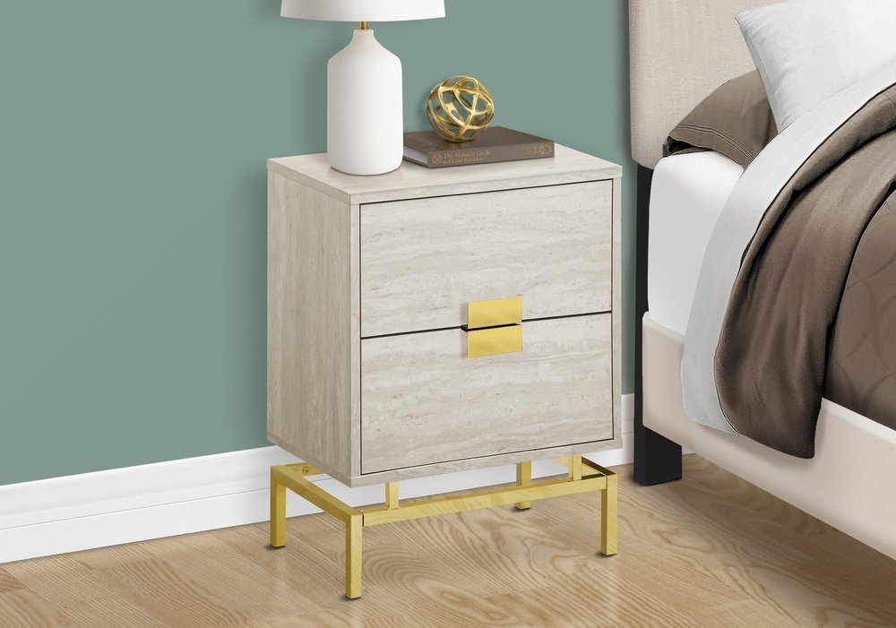 24" White And Silver Wood And Iron End Table With Two Drawers