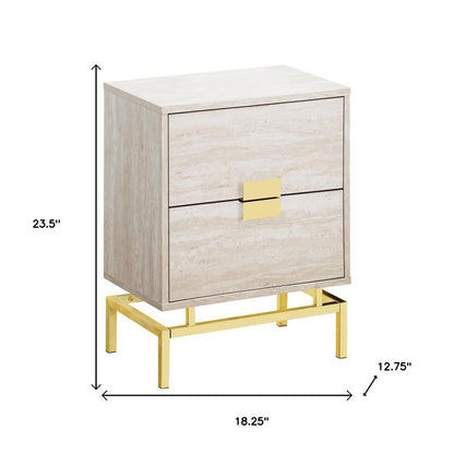 24" White And Silver Wood And Iron End Table With Two Drawers