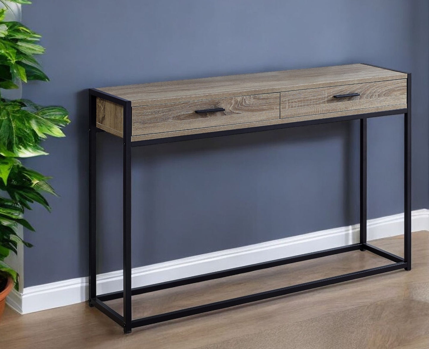 48" Gray and Black Frame Console Table And Drawers