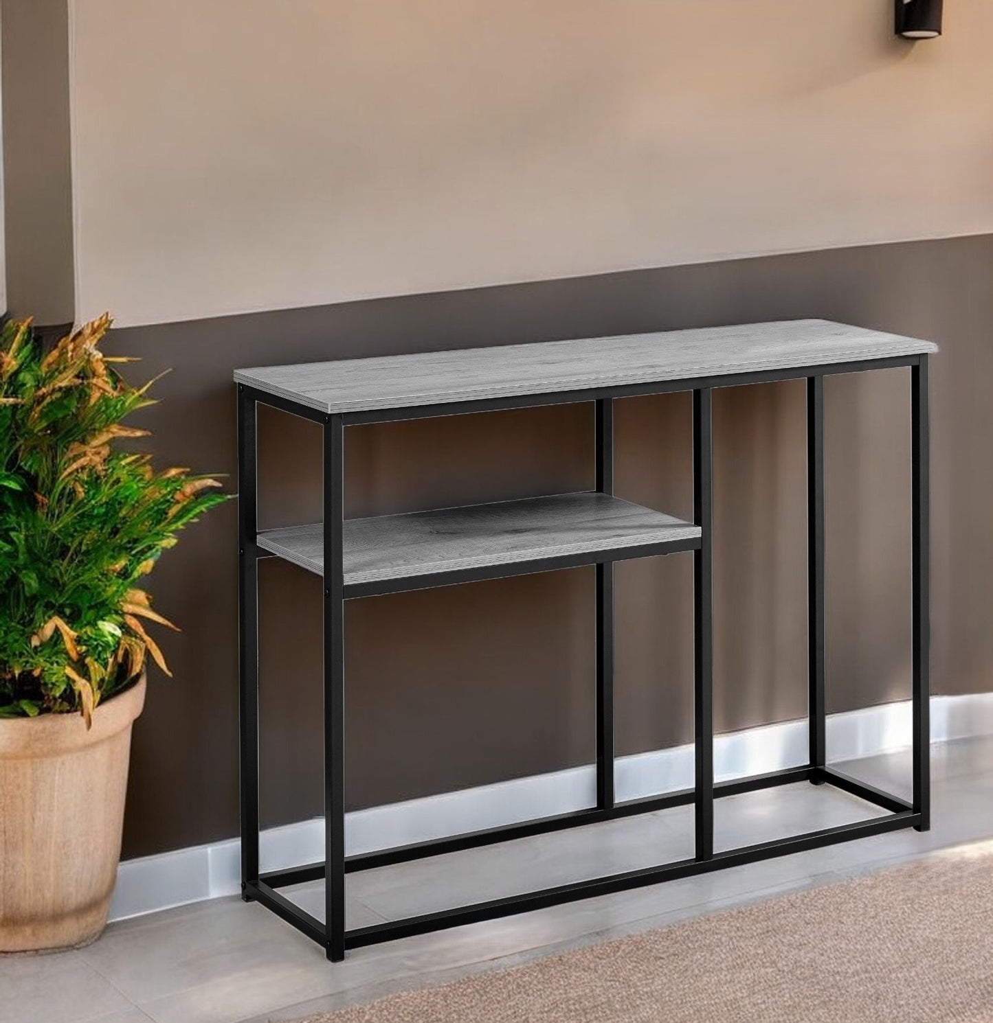 42" Gray And Black Frame Console Table With Storage