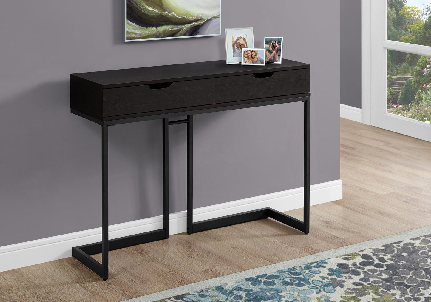 42" Gray and Black Frame Console Table And Drawers