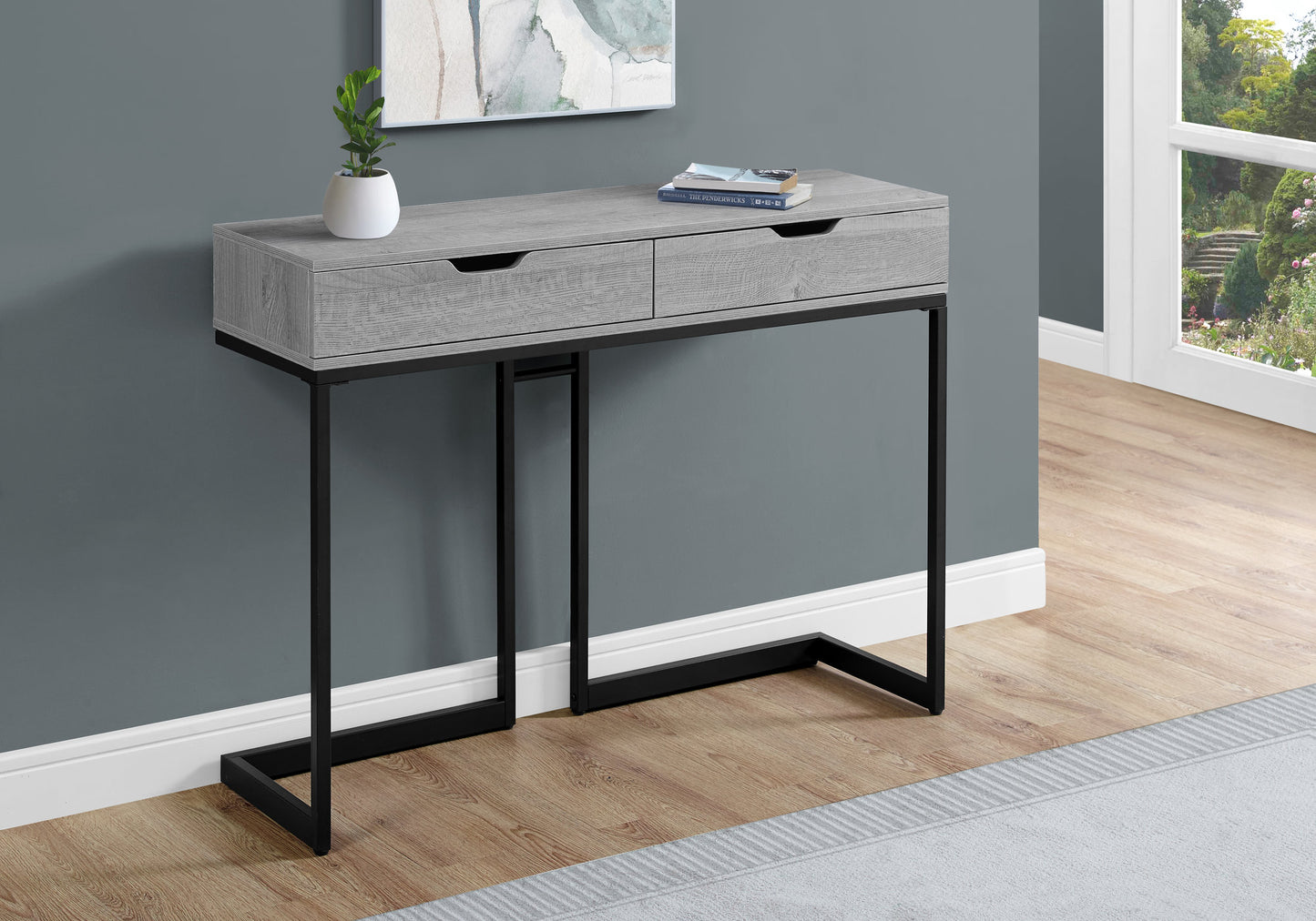 42" Gray and Black Frame Console Table And Drawers