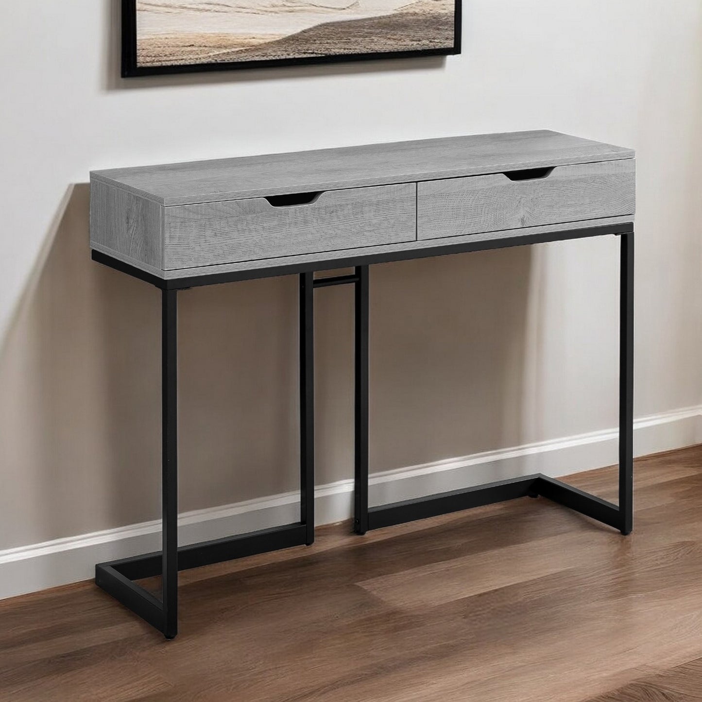 42" Gray and Black Frame Console Table And Drawers