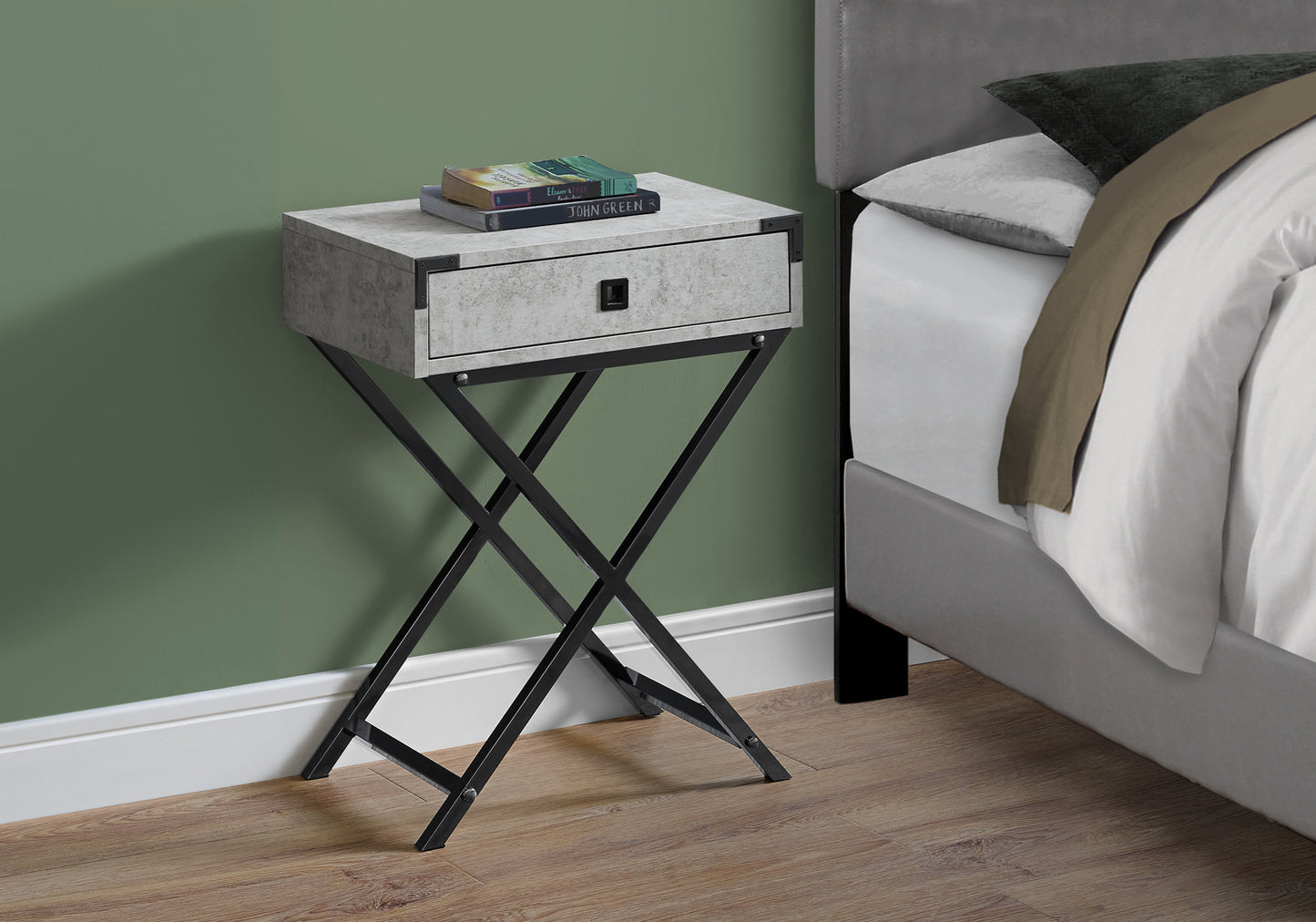 24" Black And Gray Wood And Metal End Table With Drawer