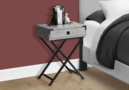 End table with a drawer, silver & deep taupe wood & metal finish, 24-inch.