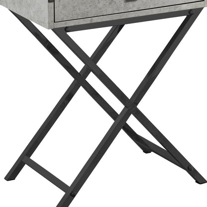 24" silver & deep taupe wood & metal end table with drawer