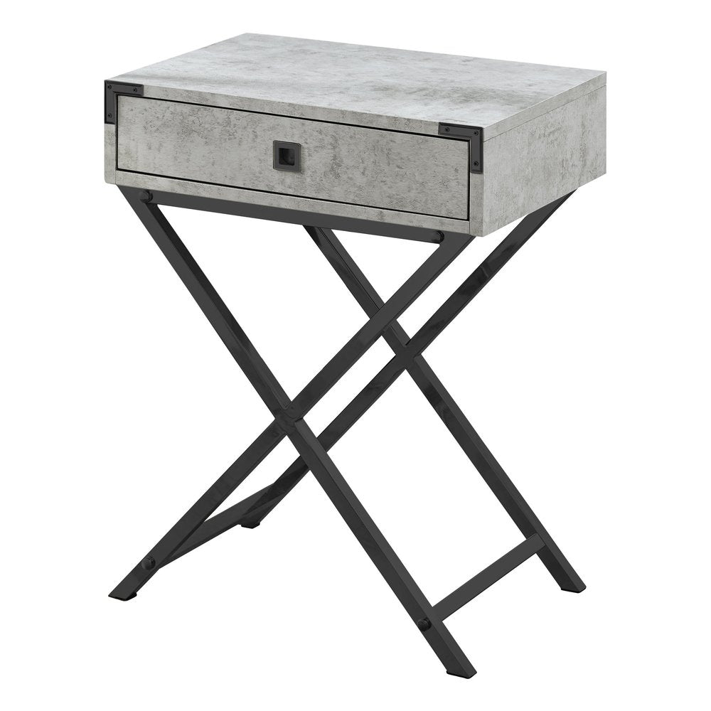24" silver and deep taupe wood and metal end table with drawer