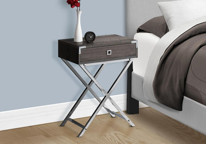 24" Gray And Black Wood And Iron Cross Legs End Table With Drawer
