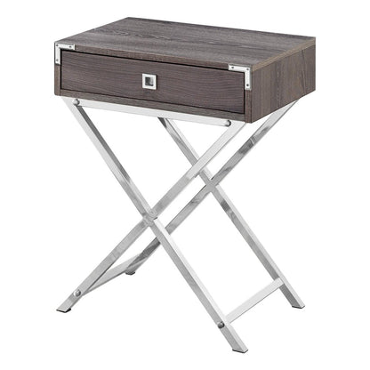 24" Gray And Black Wood And Iron Cross Legs End Table With Drawer
