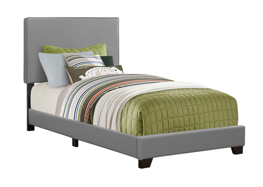 Solid Wood Twin Gray Upholstered Faux Leather Bed