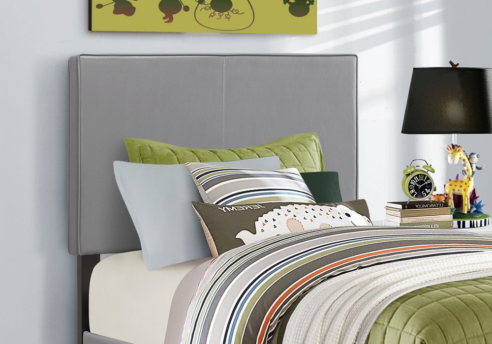 Solid Wood Twin Gray Upholstered Faux Leather Bed