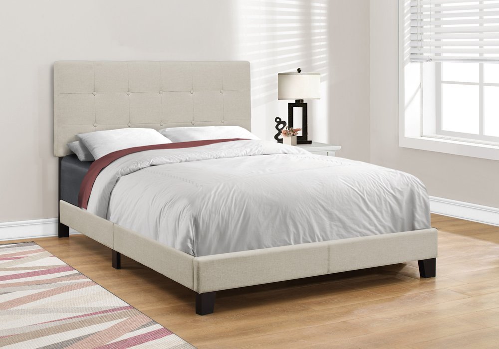 Beige Full Tufted Upholstered Bed Frame