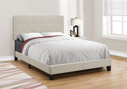 Beige Full Tufted Upholstered Bed Frame