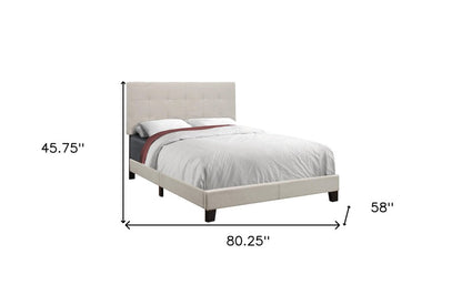Beige Full Tufted Upholstered Bed Frame