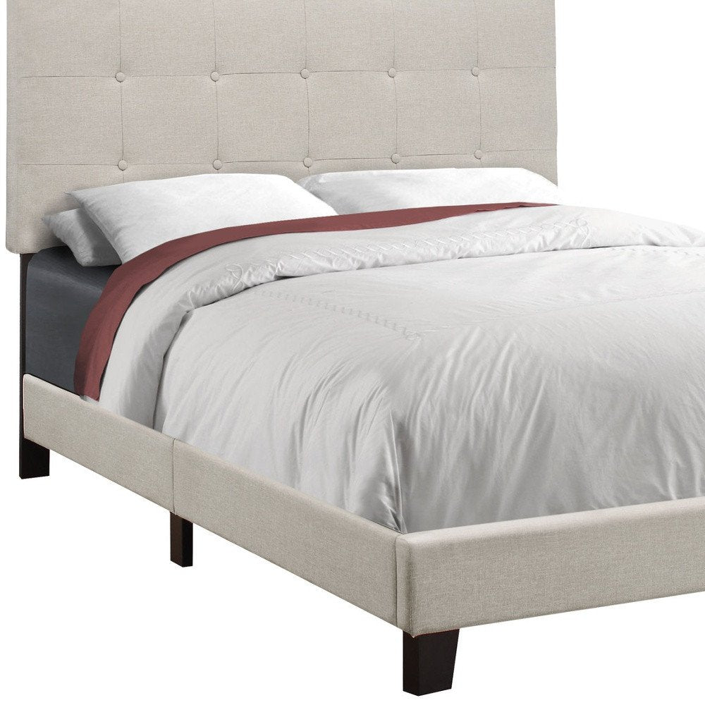 Beige Full Tufted Upholstered Bed Frame