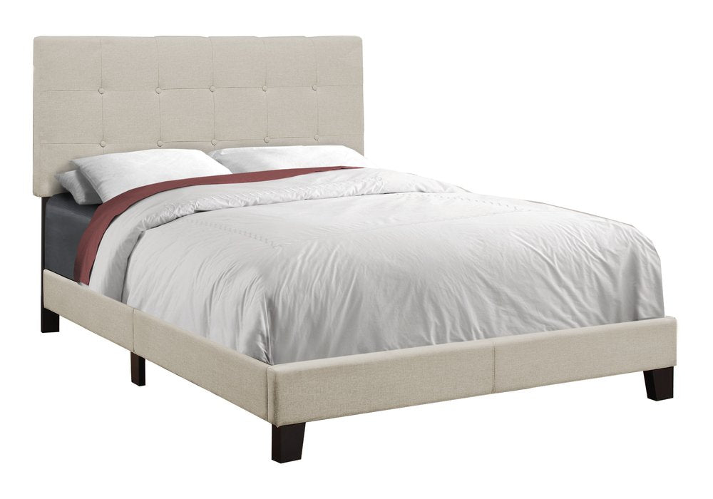 Beige Full Tufted Upholstered Bed Frame